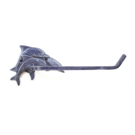 - Rustic Dark Blue Cast Iron Decorative Dolphins Toilet Paper Holder 10