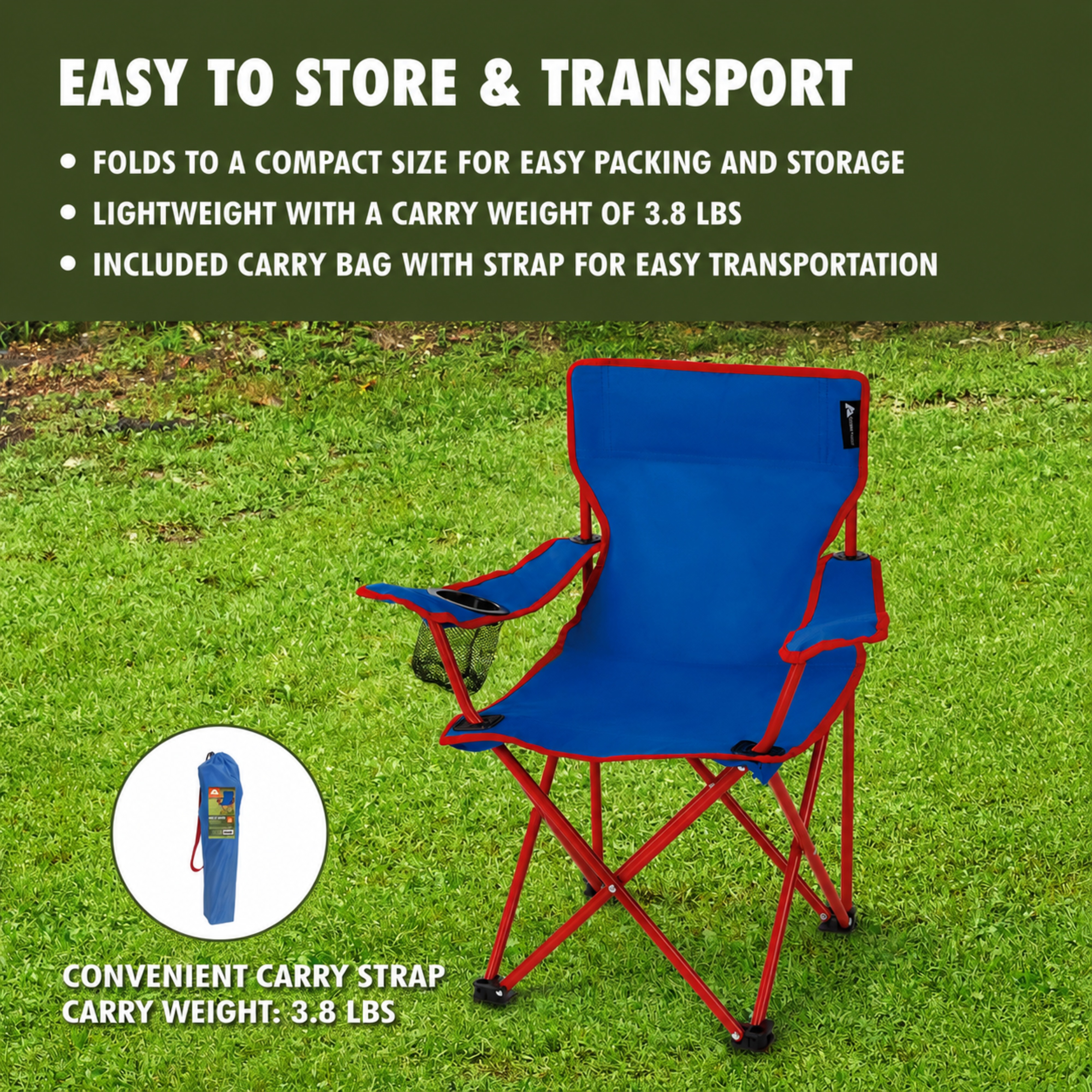 Ozark Trail Kids Quad Camp Chair with Cupholder, Blue photo 4