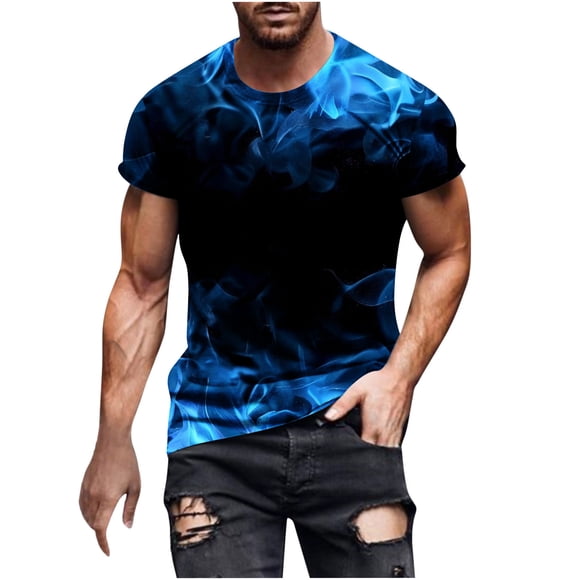 Camisas de Manga Larga para Hombres Blusa de Cuello Redondo de Impresión Cómoda, Camisa Casual de Poliéster para Uso Diario, de Fiesta Y de Primavera de Verano