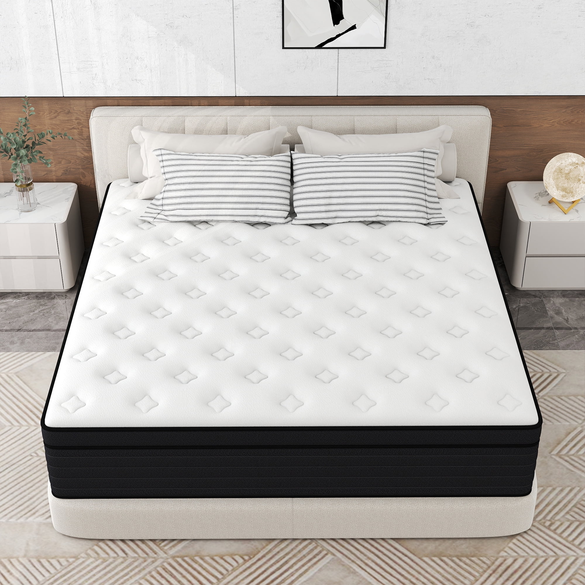 AICEHOME King Mattress, 14 Inch Individual Pocket Springs with Gel Memory Foam, Medium Firm Mattresses in a Box, Hybrid King Size Mattress with Pressure Relief