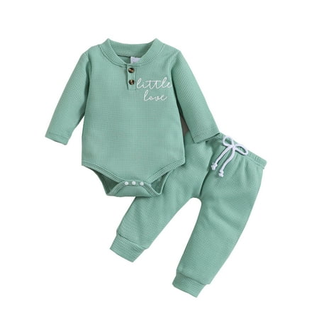 

Xiulive Baby Autumn And Winter Long Sleeved Letter Printed Vintage Plaid Long Sleeved Light Green Jumpsuit And Trousers Two Piece Set Casual Soft Matching sets