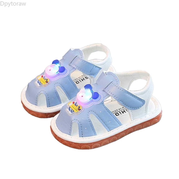 Dpytoraw Summer Style Infant Soft Sole Light Up Shoes For Boys And Girls Soft Sole Walking Sandals For Toddlers Cute Little Mary Jane Shoes 0 1 Year Kids Closed Toe Sandals Size US:5.5