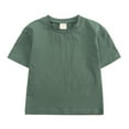thumbnail image 5 of Xijirk Girls Outfits Toddler Outfit Set Solid Pullover Short Sleeve Sweatshirt T Shirt Crewneck Top with Shorts Casual Clothes for Playtime Daily Wear,Dark Green,6-7 Years, 5 of 9
