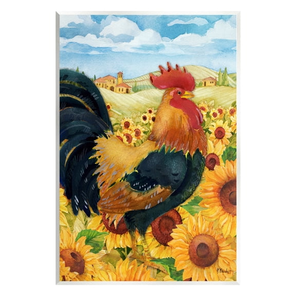 Stupell Industries Rooster in Sunflower Fields Animals & Insects Painting Unframed Art Print Wall Art, 10 x 15