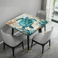 thumbnail image 4 of Sea Turtle Elastic Edge Fitted Square Tablecloth, Teal Seaweed Conch Starfish Wipeable Polyester Table Cloth, Great for Outdoor Home Kitchen/Parties/Holiday Dinner, Fit for 36" x 36"Square Table, Blue, 4 of 6