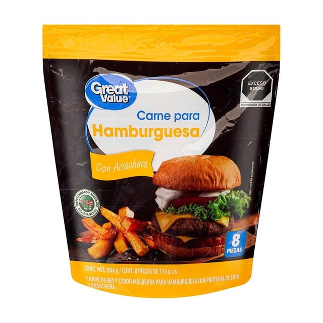 Carne para Hamburguesa Great Value con Arrachera 113 g
