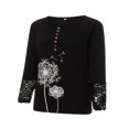 thumbnail image 3 of Womens Henley T Shirts Casual Lace Long Sleeve Patchwork Button Down Ribbed Slim Fit Tops Blue L, 3 of 9