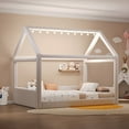 thumbnail image 3 of Euroco Upholstered Full Size Platform Bed, House Canopy Bed with LED Light Strip, Beige, 3 of 14