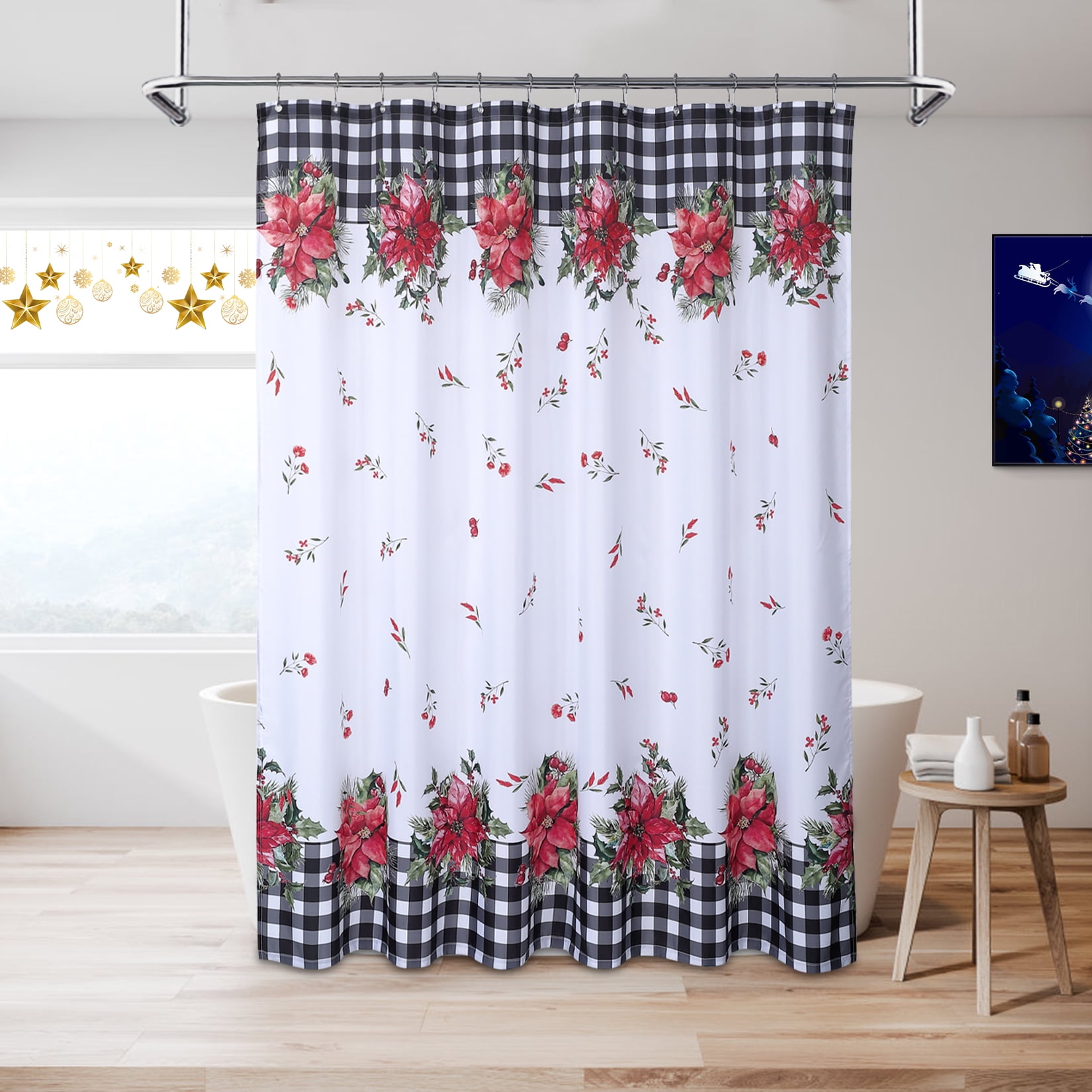 CAROMIO Christmas Shower Curtains Vintage Buffalo Plaid Waterproof