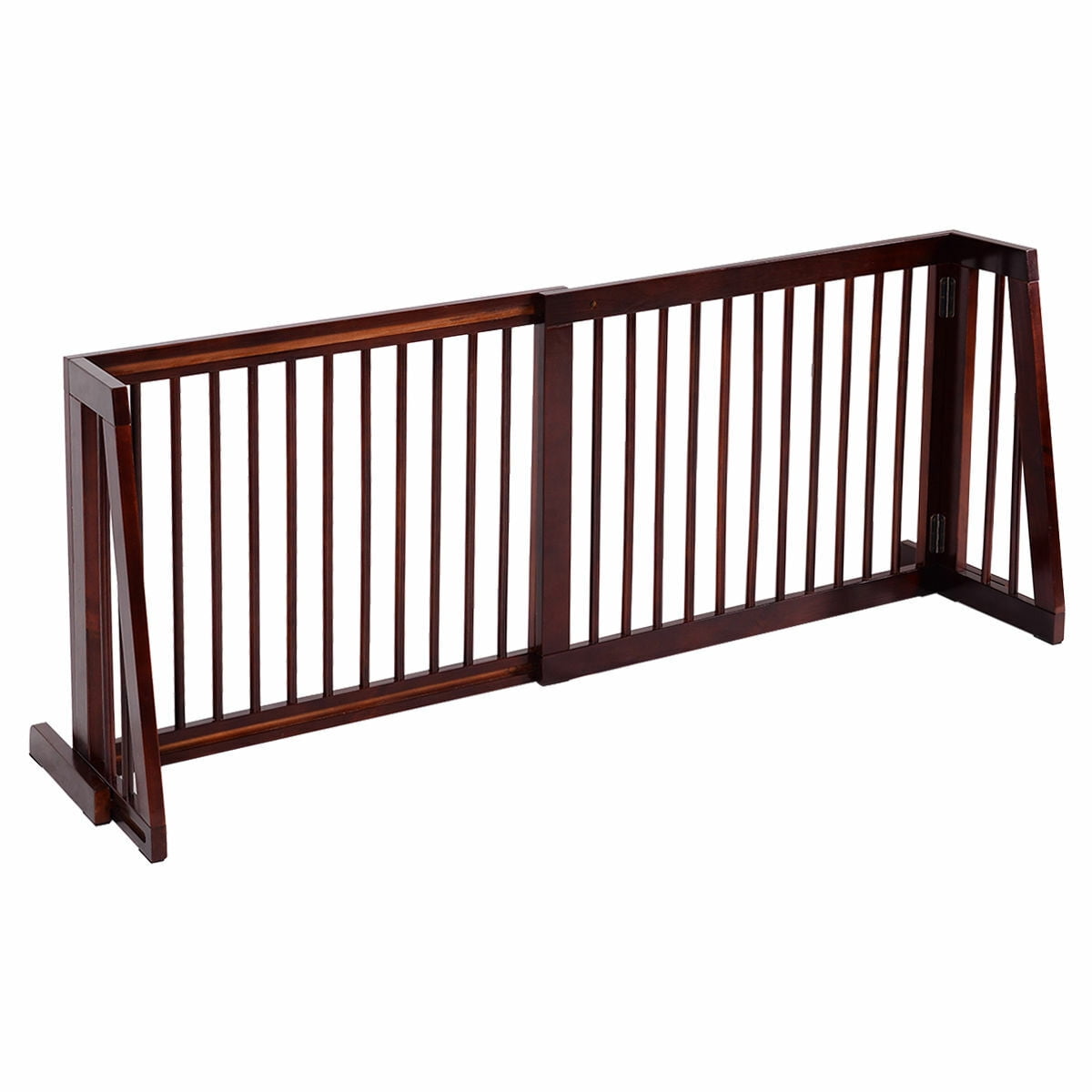 Gymax Folding Adjustable 3 Panel Wood Pet Dog Slide Gate Safety Fence