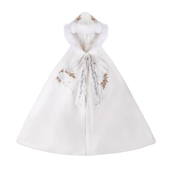 Women Cape Chinese Style Hanfu Cloak Poncho Floral Embroidery Jacket White