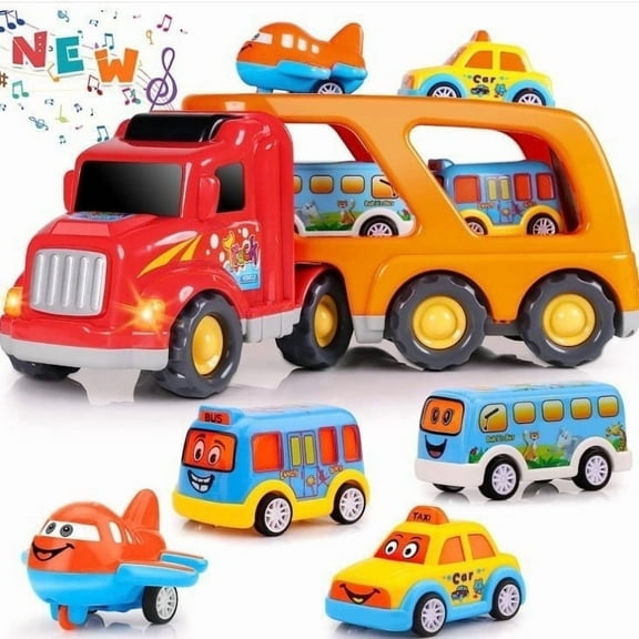 Kids Transport Toy, 5-in-1 Carrier Transport City Vehicles Toys, Carrier Truck Toys Car Kid Playset, Construction Vehicles Transport Toy for 3 Year Old Boys Girls, Gifts for Birthday/Christmas