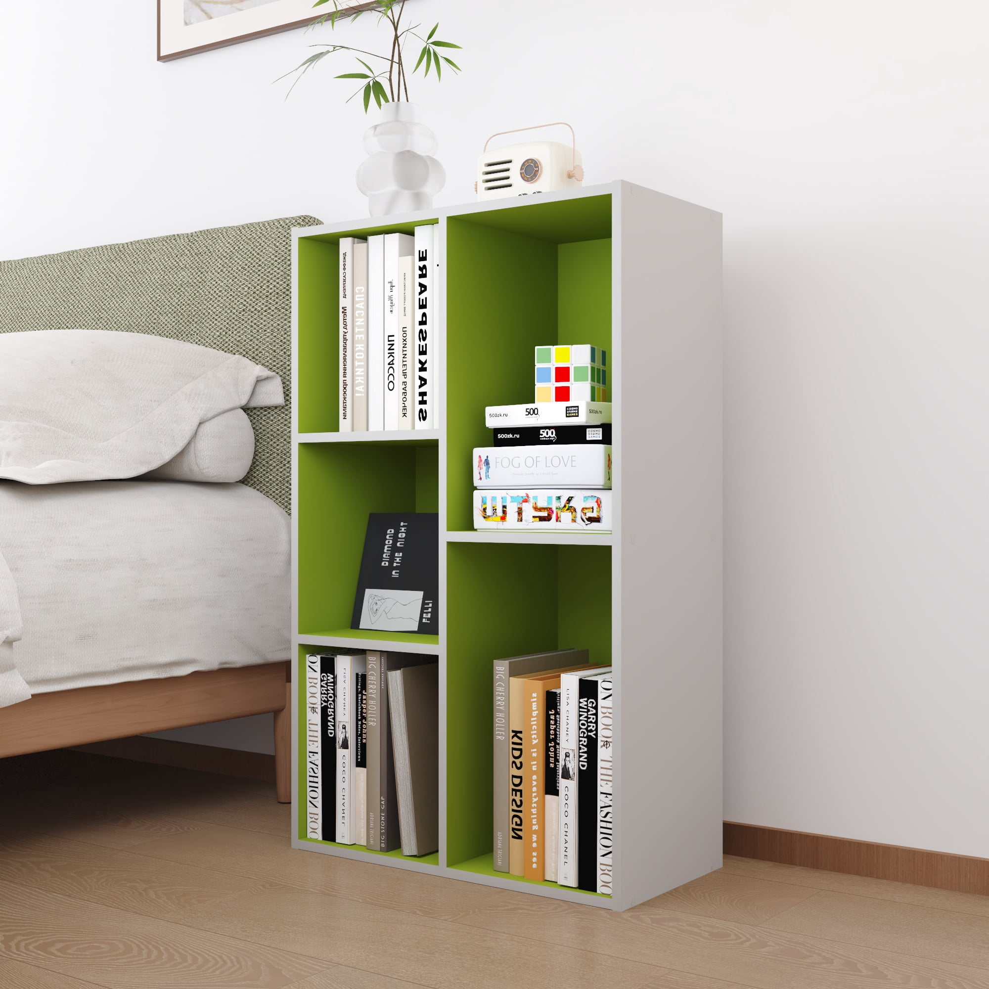 HOMLUX 5-Cube 31.5" Wooden Reversible Open Bookcase for Office, Living Room, White & Gray