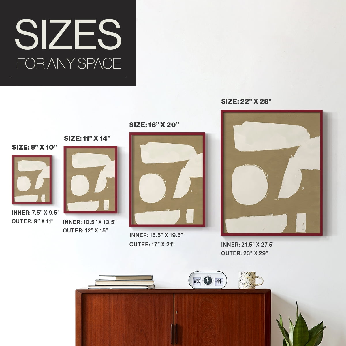 Chunky Abstract I Framed Print in Red Solid Wood Framed Print No Nail Hanging