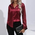 thumbnail image 5 of Long Sleeve Shirts for Women Satin Imitation Silk Shirt Solid Color Lapel Button Down Casual Soft Dressy Tops, 5 of 6