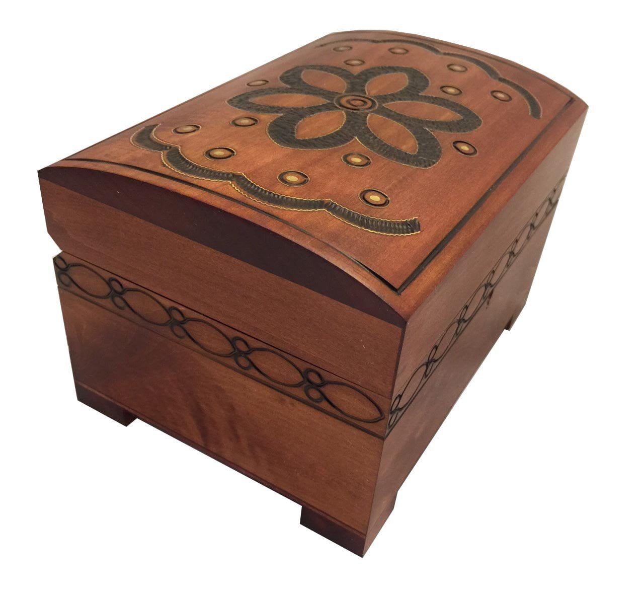 Handmade Floral Wooden Chest Box w/ Lock and Key Flower Jewelry Keepsake Box from Poland