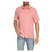$125 TOMMY BAHAMA Traveling Geo Print Button-up Shirt Silk Malibu Peach - M