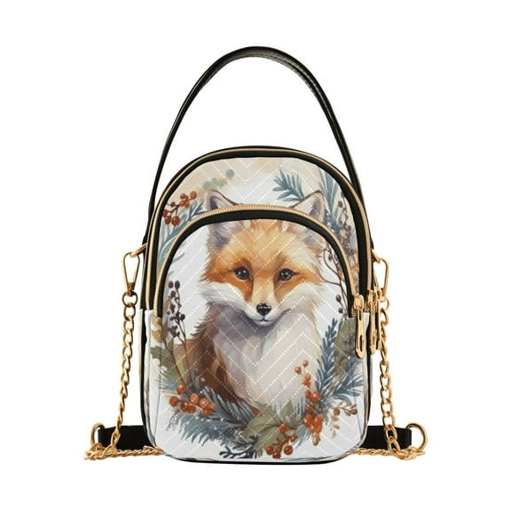 ALAZA Chain Crossbody Bags for Women Fox Flowers Shoulder Handbag Phone Purse