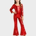 thumbnail image 3 of uublik Jumpsuit Girl Sequins Long Sleeves Round Neck Trousers Flared Pants Party Festival Clothes Size 2T-17 Red, 3 of 4