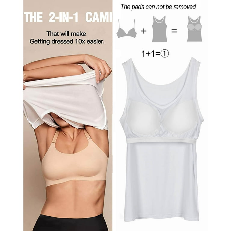 Vaslanda Tank Tops for Women Basic Camisole with Built in Bra Casual Wide  Strap Sleeveless Layer Top for Summer 