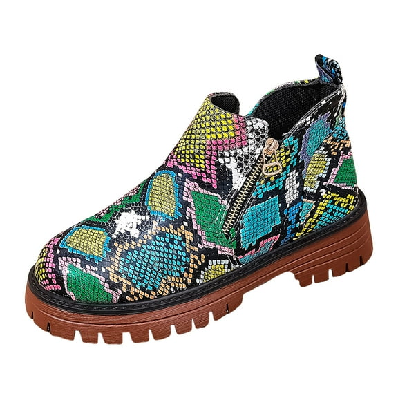 YLYL Women's Ankle Boots 2025 Chunky Platform Heel Lug Sole Side Zipper Non Slip Fall Short Booties