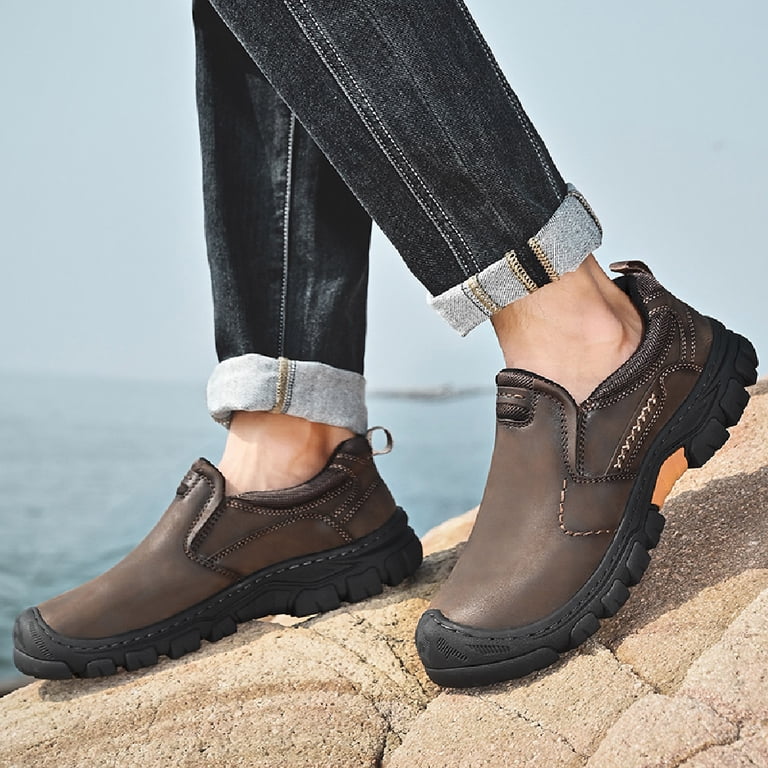 Mens Leather Non-slip Loafers Outdoor Hiking Sneakers  display picture 1
