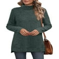 thumbnail image 3 of Ribbed Turtleneck Top for Women - Long Sleeve Basic Shirt with Side Slit, 3 of 5