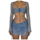 thumbnail image 1 of Conjunto de punto de 3 piezas para mujer: top corto de cuello alto y falda, textura acanalada, hilo de lentejuelas, moderno para fiestas y looks informales., 1 of 4