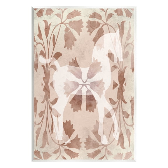 Stupell Industries Beige Flower Pattern Horse Animals & Insects Painting Unframed Art Print Wall Art