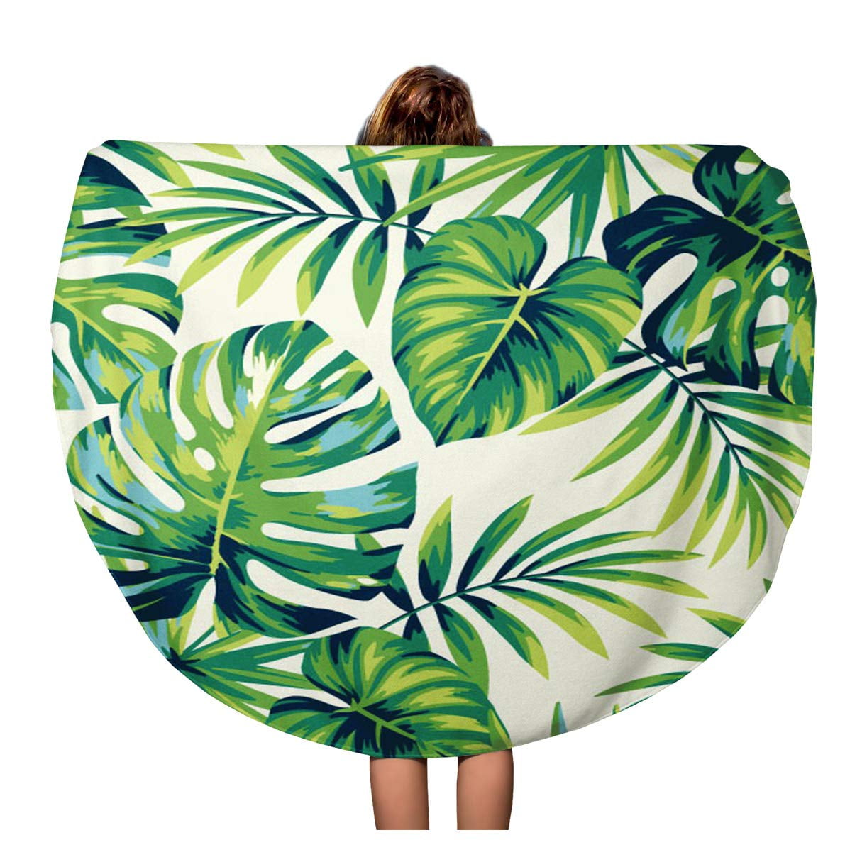 LADDKA 60 inch Round Beach Towel Blanket Green Pattern Tropical Exotic