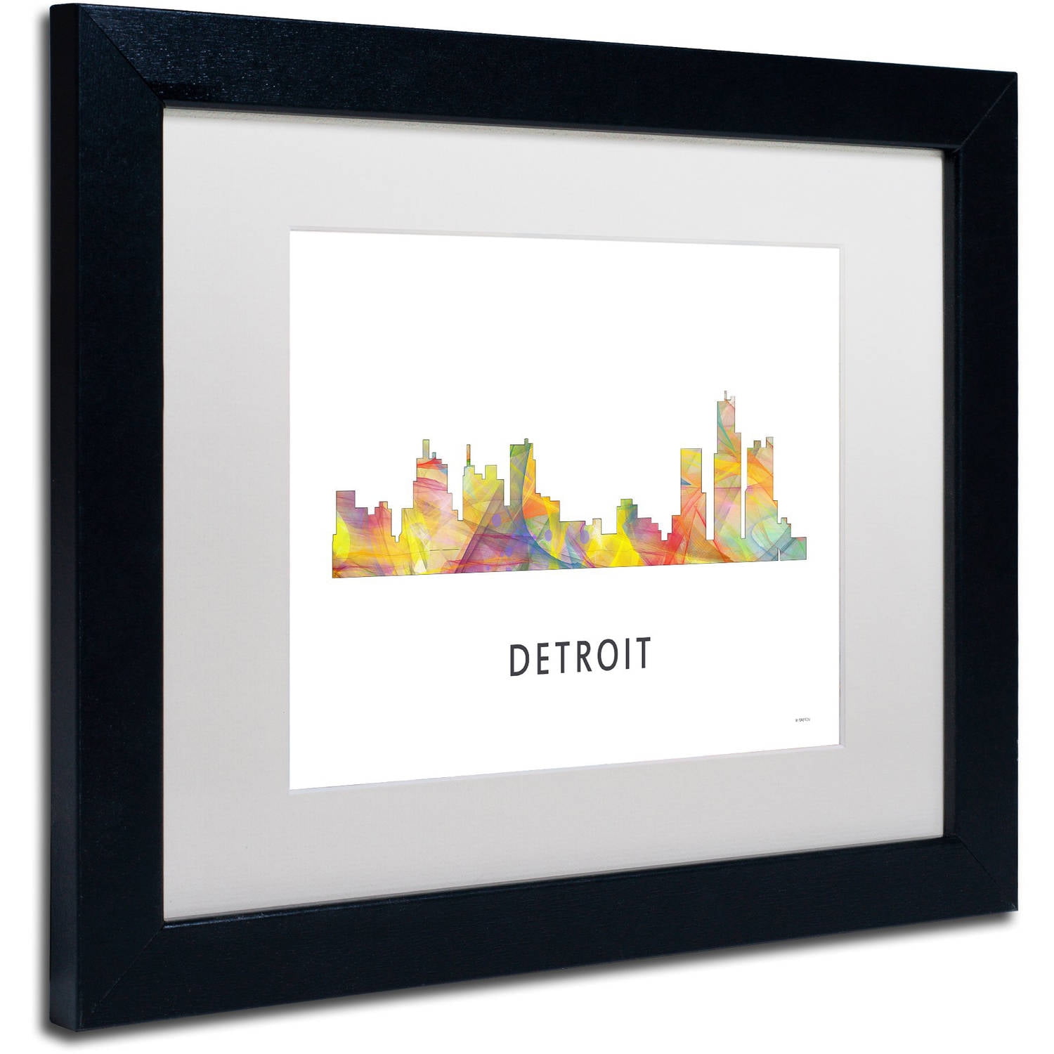 Trademark Fine Art 'Detroit Michigan Skyline WB-1' Canvas Art by Marlene Watson, White Matte, Black Frame