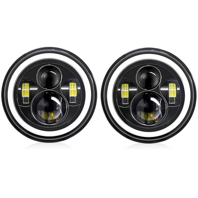 2Pcs 7 inch Car Motorcycle Headlight with DRLTurn SignalLow Beam/ 7'' Round Headlight 6000K 140W IP67 Waterproof