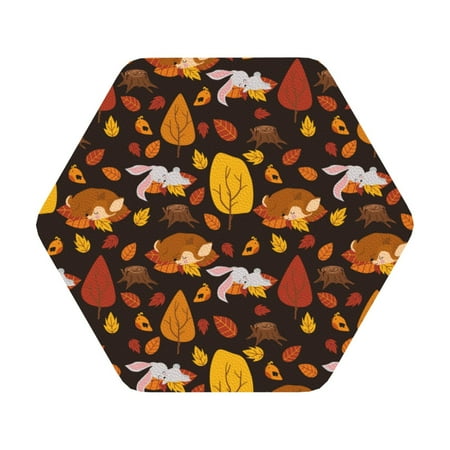 

Pofeuu Autumn Forest Small Animals Lazy Print Leather Coasters Set of 6 Round Cups Mugs Mat Pad for Home Kitchen Heat Resistant Drink Coasters Hexagon