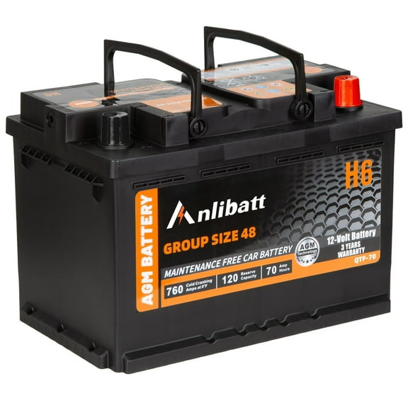Anlibatt BCI Group 48 Battery, AGM 12 Volt Rechargeable Automotive Batteries for Car, H6 760CCA 70Ah 120RC, Maintenance Free