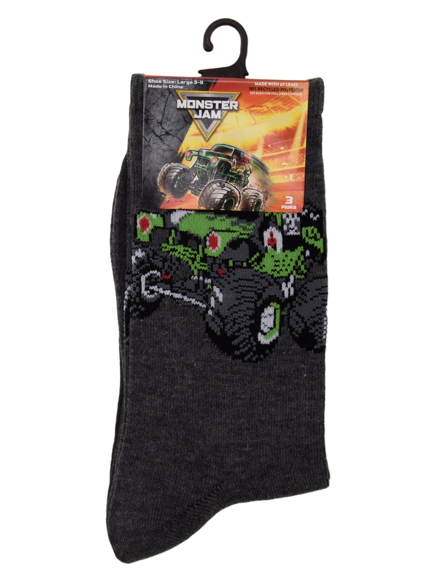 Monster Jam Boys Crew Socks, 3-pack, Sizes L