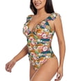 thumbnail image 3 of Yiaed Retro Summer Stamp Print Women's Ruffled One Piece Swimsuit V Neck Swimwear Slimming Monokini for Woman-Small, 3 of 8