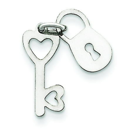 Gold Polished Lock Charm - 14K White Gold Polished Lock & Key Charm Pendant