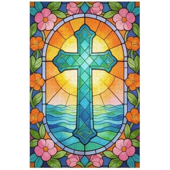 Christian Easter Cross 500 Piece Jigsaw Puzzle for Adults, Relaxing Brain Challenge and Inspirational Holiday Activity,Flowers for Home Decor and Family Night, Mind Exercise Fun