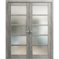 thumbnail image 1 of Solid French Double Doors 36 x 80 inches | Quadro 4002 Nebraska Grey with Frosted Glass | Wood Solid Panel Frame Trims | Closet Bedroom Sturdy Doors, 1 of 5