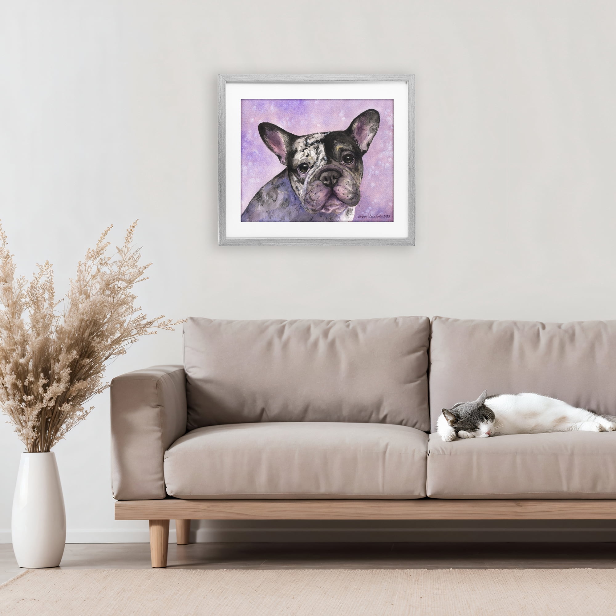 Stupell Industries Harlequin French Bulldog Gray Framed Print Under Glass, design by George Dyachenko