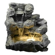 Jeco Rock Creek Cascading Outdoor Indoor Stone Fountain with Beige Illumination