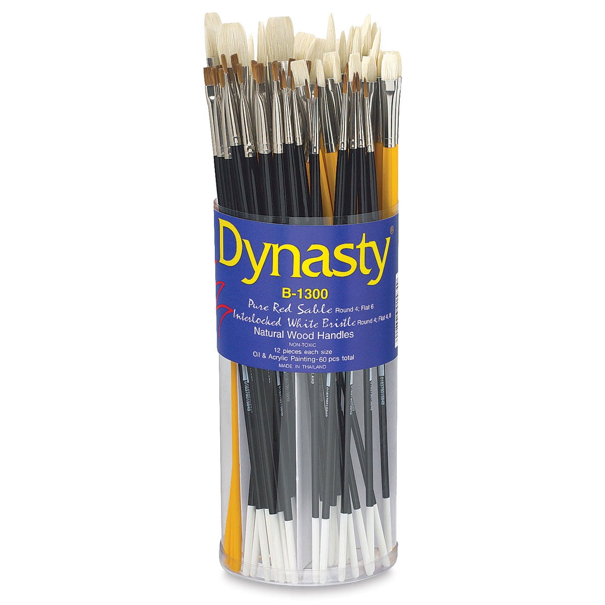 Dynasty® B-1300 Assorted Trim Long Wood Handle Paint Brush Set, Assorted Size, Set of 60
