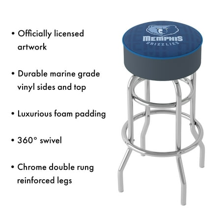 Memphis Grizzlies NBA City Padded Swivel Bar Stool - Memphis Midnight Blue, Smoke Blue