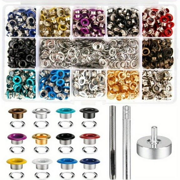 600pcs Metal Grommets Kit, Multi-Color Grommets Kit, 12 Colors 3/16 inch Metal Eyelets Set with 3pcs Installation Tool and Storage Box for DIY Shoes Clothes Crafts Bag