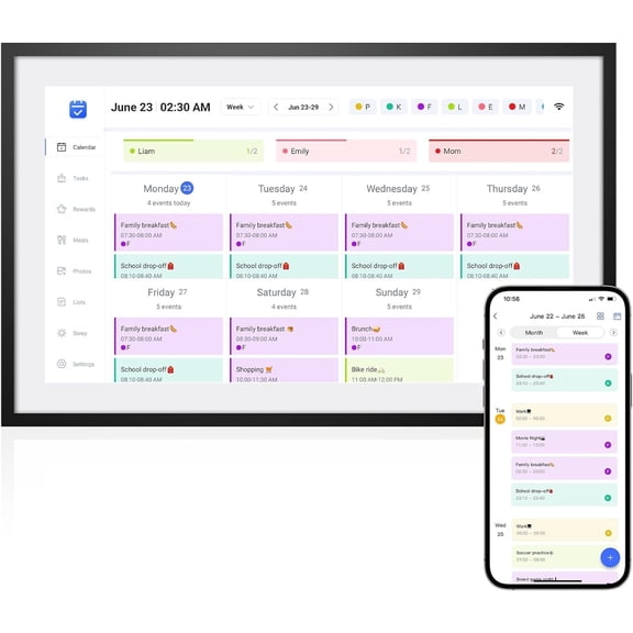 10.1 Inch Smart Digital Calendar – HD Touchscreen Family Planner & Calendar with Chore Chart & Meal Planner (Black White)