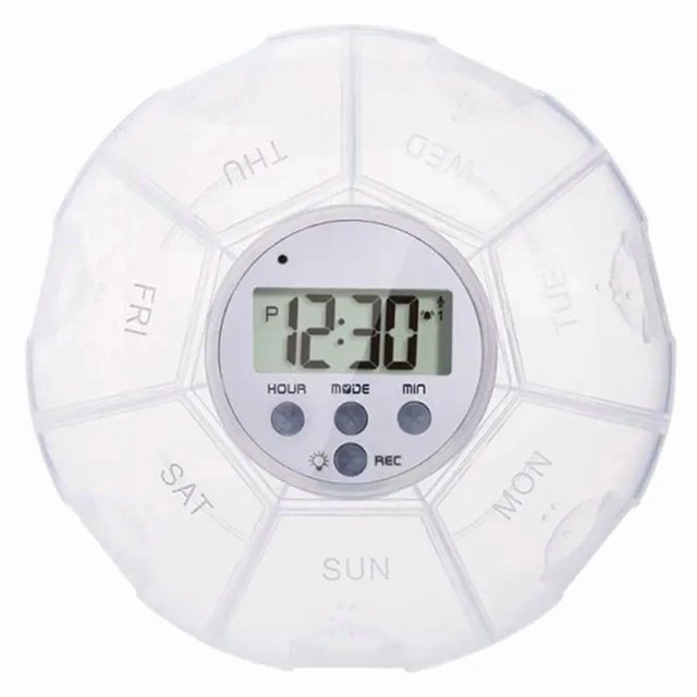 Automatic Medication Dispenser Pill Reminder Organizer with Timer Recording Function 7 Compartments Organizer Box