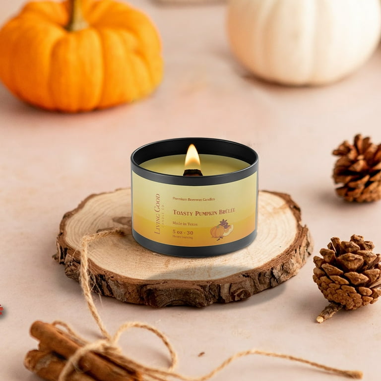 Toasty Pumpkin Brulee Pure Beeswax Fall Candle Tin 30+ Hours Long Burning Classically Designed Scented Candles for Home Decor and Aromatherapy to