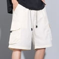thumbnail image 6 of TEAJOPSUU Men's Cargo Shorts Plus Size Casual Elastic Waist Drawstring Quick Dry Gym Beach Sports Shorts with Pockets E-White, 6 of 6