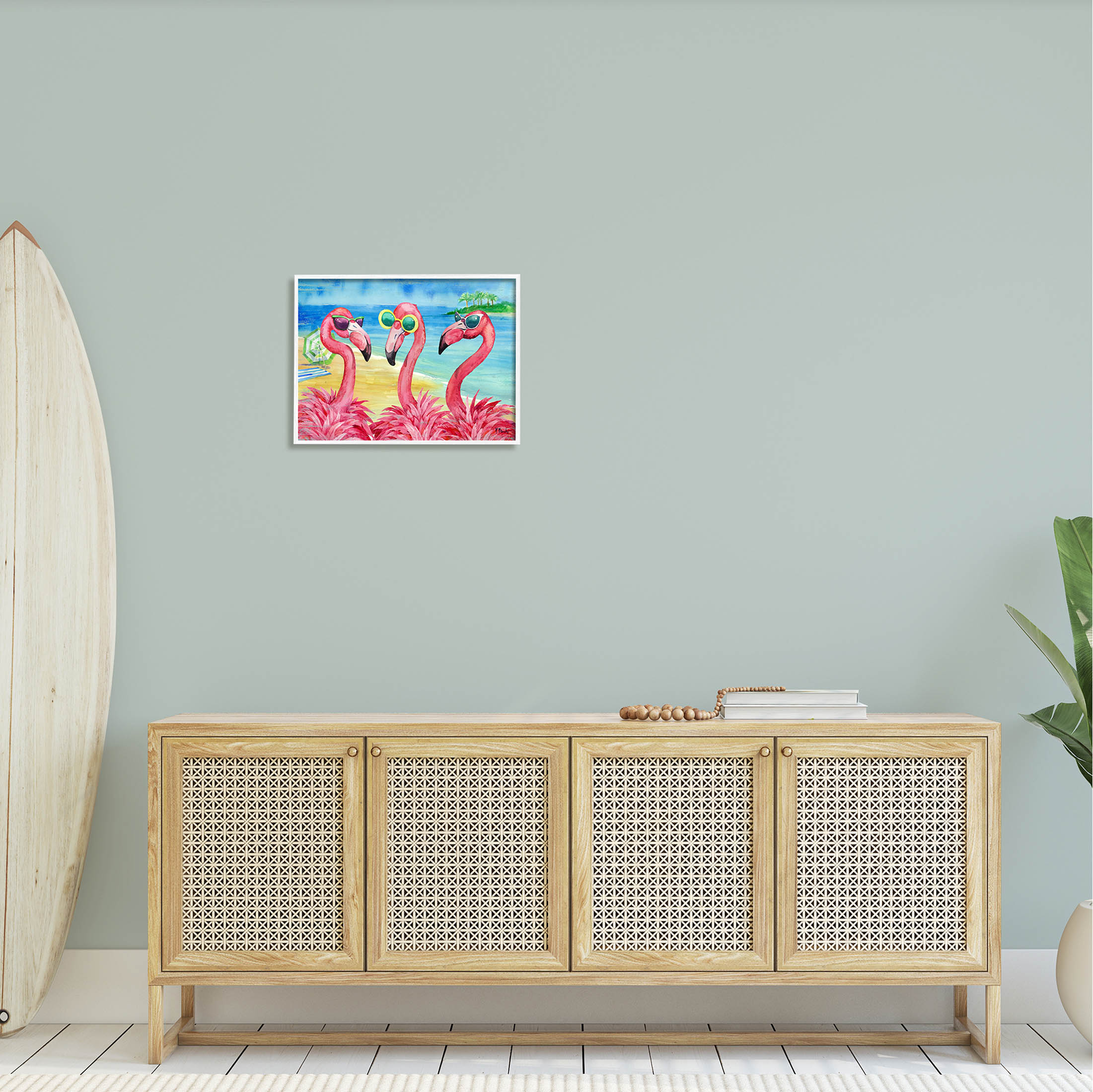 Stupell Industries Flamingo Girlfriends Tropical Coast Graphic Art White Framed Art Print Wall Art, Design by Paul Brent