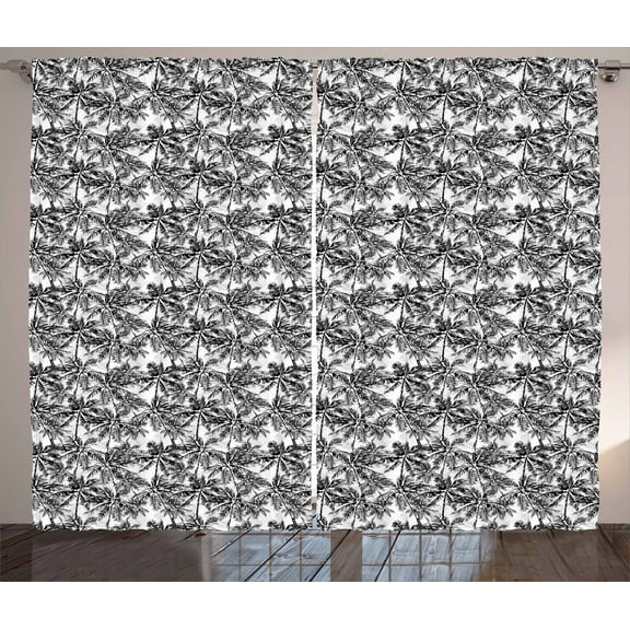 Ambesonne Palm Tree Curtains 2 Panel Set, Monochrome Woodland, 108" x 63", Black White